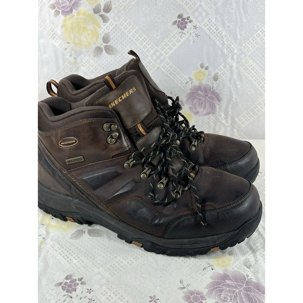 Skechers‎ Relment Traven Waterproof Hiking Boots Brown Leather US 15 Men #65529